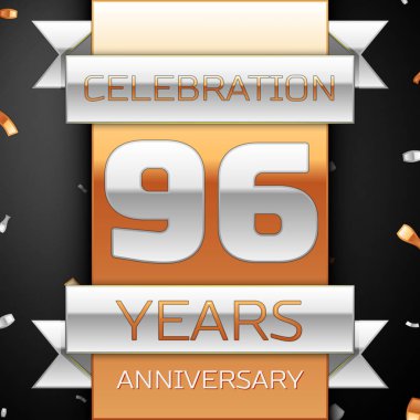 Doksan altı yıl yıldönümü kutlama altın ve gümüş arka plan. Yıldönümü şerit