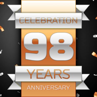 Doksan sekiz yıl yıldönümü kutlama altın ve gümüş arka plan. Yıldönümü şerit