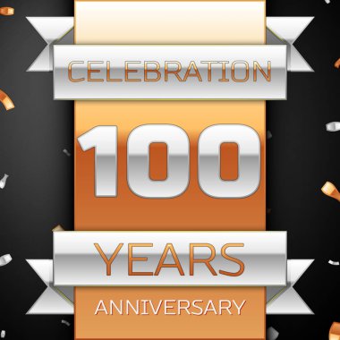 Yüz yıl yıldönümü kutlama altın ve gümüş arka plan. Yıldönümü şerit