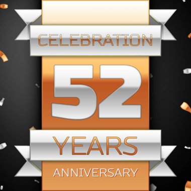 Elli iki yıl yıldönümü kutlama altın ve gümüş arka plan. Yıldönümü şerit