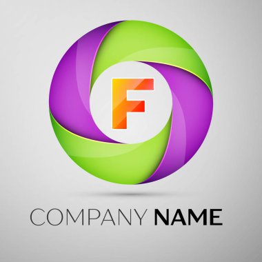 F harfi vektör logo sembol renkli daire içinde. Tasarımınız için vektör şablonu