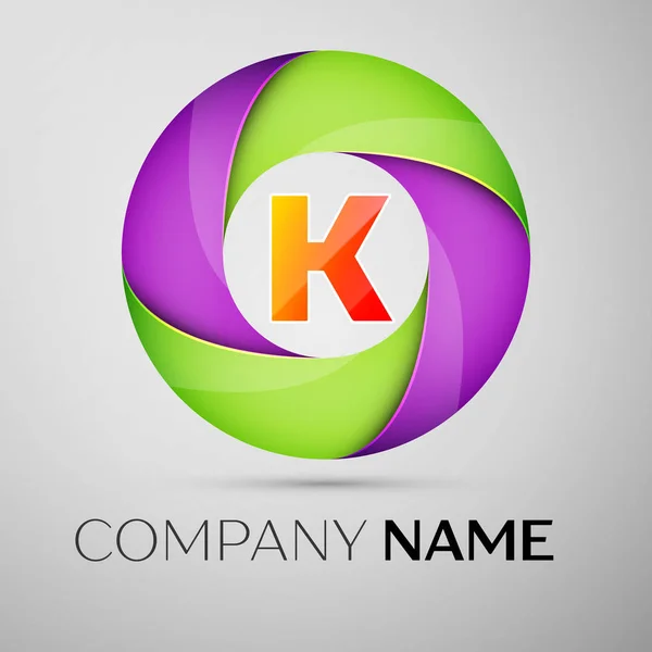 Letra K símbolo logotipo do vetor no círculo colorido. Modelo de vetor para o seu projeto — Vetor de Stock
