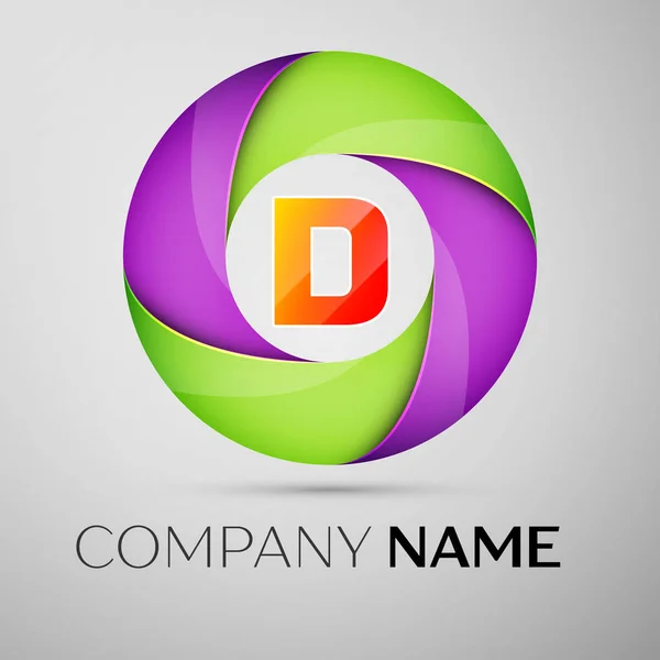 Letra D símbolo del logotipo del vector en el círculo de colores. Plantilla vectorial para su diseño — Vector de stock