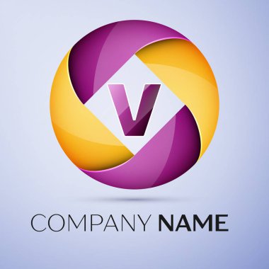Harf V vektör logo sembol renkli daire içinde. Tasarımınız için vektör şablonu