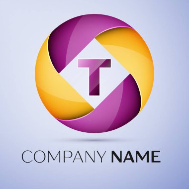 T harfinin vektör logo sembol renkli daire içinde. Tasarımınız için vektör şablonu
