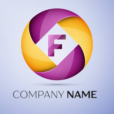 F harfi vektör logo sembol renkli daire içinde. Tasarımınız için vektör şablonu