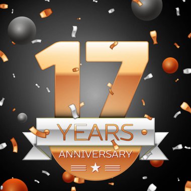 On yedi yıl yıldönümü kutlama ve arka plan gümüş şerit konfeti daireler. Yıldönümü şerit. Vektör çizim.