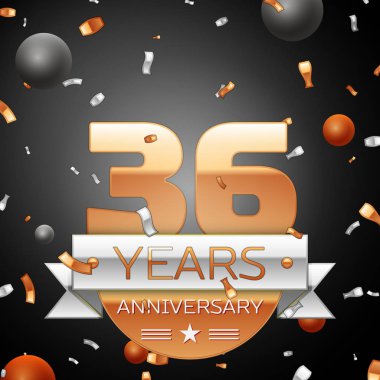 Gümüş şerit konfeti ve daireler ile otuz altı yıl yıldönümü kutlama arka plan. Yıldönümü şerit. Vektör çizim.