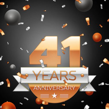 Gümüş şerit konfeti ve daireler ile kırk bir yıl yıldönümü kutlama arka plan. Yıldönümü şerit. Vektör çizim.