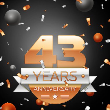 Kırk üç yıl yıldönümü kutlama ve arka plan gümüş şerit konfeti daireler. Yıldönümü şerit. Vektör çizim.