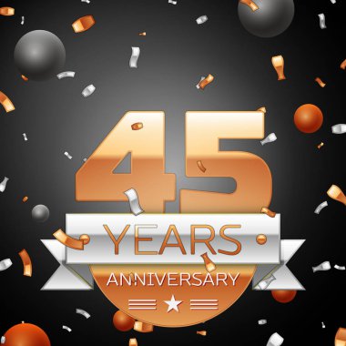 Gümüş şerit konfeti ve daireler ile kırk beş yıl yıldönümü kutlama arka plan. Yıldönümü şerit. Vektör çizim.