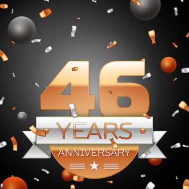 Gümüş şerit konfeti ve daireler ile Kırk altı yıl yıldönümü kutlama arka plan. Yıldönümü şerit. Vektör çizim.