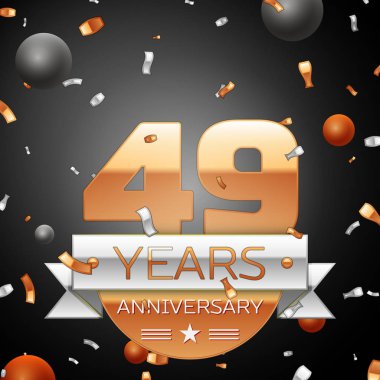 Gümüş şerit konfeti ve daireler ile kırk dokuz yıl yıldönümü kutlama arka plan. Yıldönümü şerit. Vektör çizim.