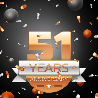 Gümüş şerit konfeti ve daireler ile elli bir yıl yıldönümü kutlama arka plan. Yıldönümü şerit. Vektör çizim.