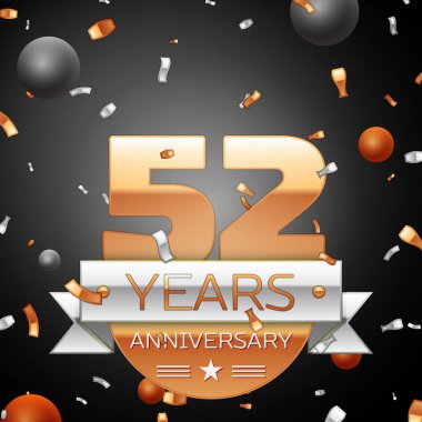 Elli iki yıl yıldönümü kutlama ve arka plan gümüş şerit konfeti daireler. Yıldönümü şerit. Vektör çizim.