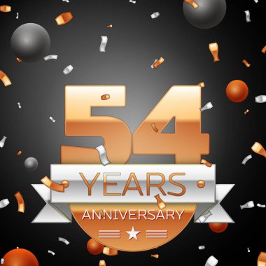 Elli dört yıl yıldönümü kutlama ve arka plan gümüş şerit konfeti daireler. Yıldönümü şerit. Vektör çizim.