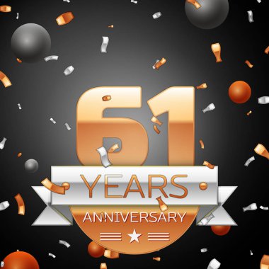 Altmış bir yıl yıldönümü kutlama ve arka plan gümüş şerit konfeti daireler. Yıldönümü şerit. Vektör çizim.