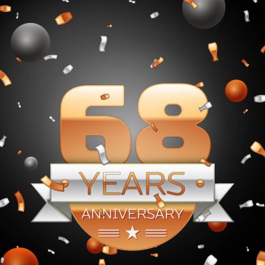 Gümüş şerit konfeti ve daireler ile Altmış sekiz yıl yıldönümü kutlama arka plan. Yıldönümü şerit. Vektör çizim.