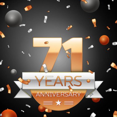 Gümüş şerit konfeti ve daireler ile yetmiş bir yıl yıldönümü kutlama arka plan. Yıldönümü şerit. Vektör çizim.