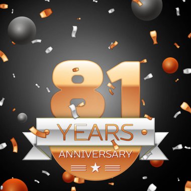 Seksen bir yıl yıldönümü kutlama ve arka plan gümüş şerit konfeti daireler. Yıldönümü şerit. Vektör çizim.