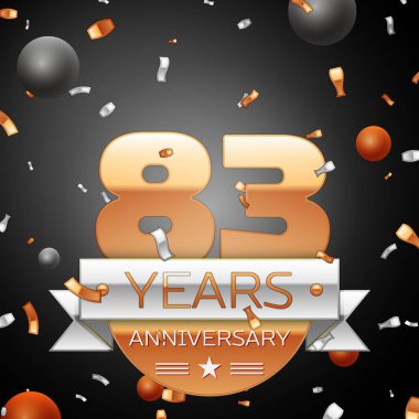 Seksen üç yıl yıldönümü kutlama ve arka plan gümüş şerit konfeti daireler. Yıldönümü şerit. Vektör çizim.