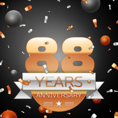 Seksen sekiz yıl yıldönümü kutlama ve arka plan gümüş şerit konfeti daireler. Yıldönümü şerit. Vektör çizim.