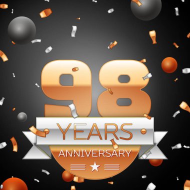 Gümüş şerit konfeti ve daireler ile doksan sekiz yıl yıldönümü kutlama arka plan. Yıldönümü şerit. Vektör çizim.