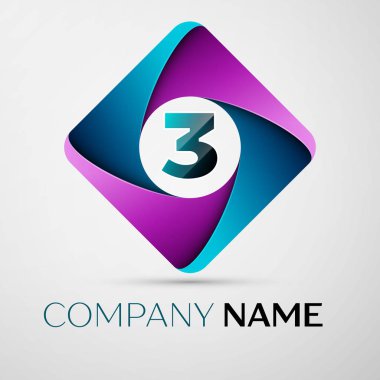 Üç numaralı vektör logo simge renkli rhombus. Tasarımınız için vektör şablonu