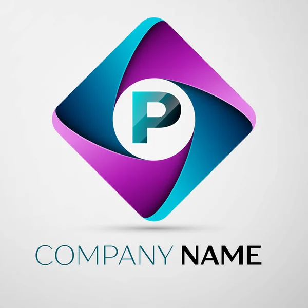 Letter P vector logo symbol in the colorful rhombus. Vector template for your design — Stock Vector