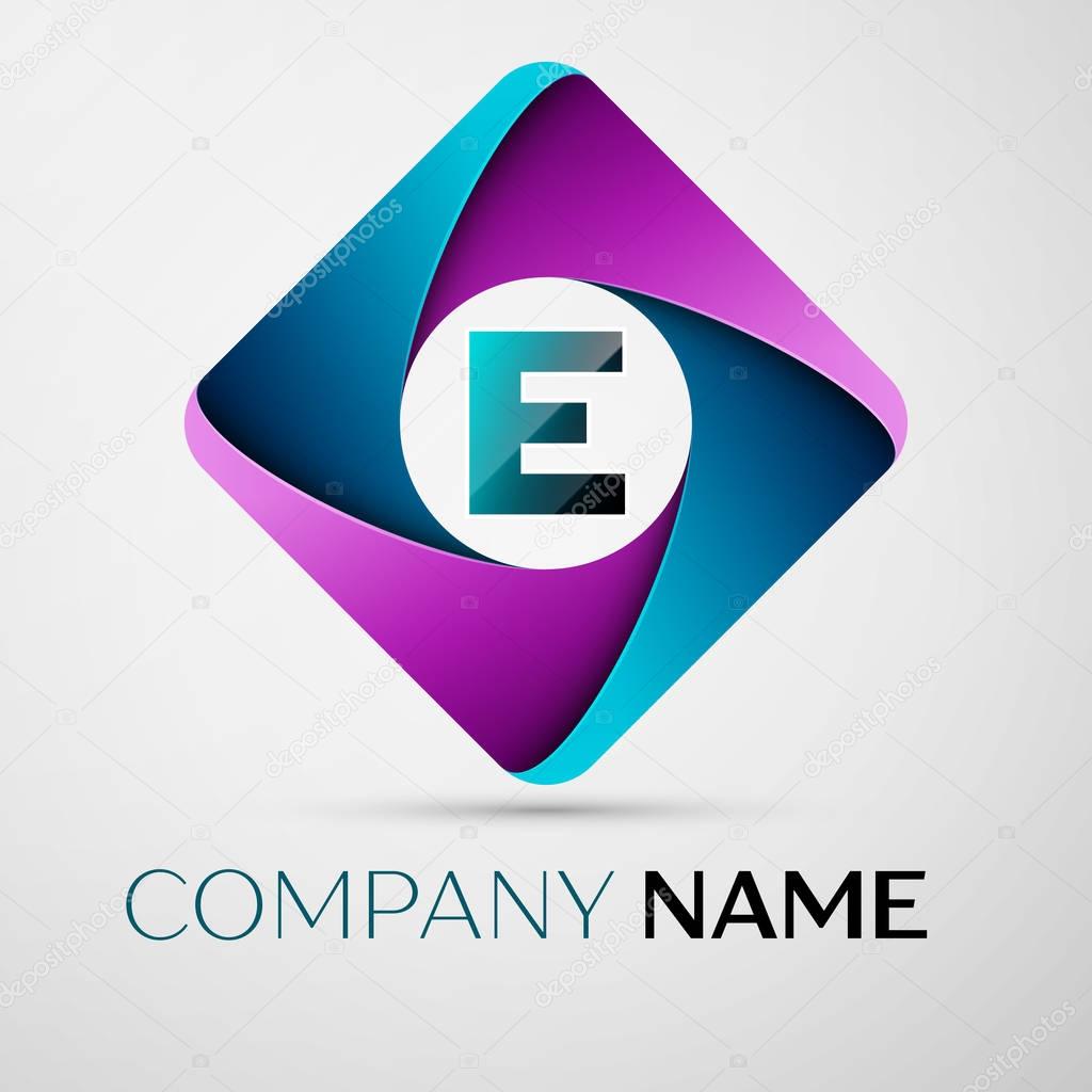 Letter E vector logo symbol in the colorful rhombus. Vector template for your design