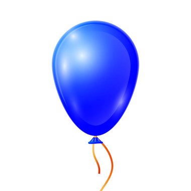 Beyaz arka plan üzerinde izole kurdele ile gerçekçi mavi balon. Parlak renkli parlak balon vektör çizim