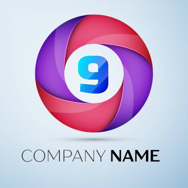 Dokuz numaralı vektör logo sembol renkli daire içinde. Tasarımınız için vektör şablonu