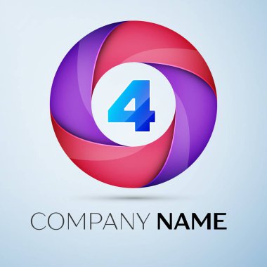 Dört numaralı vektör logo sembol renkli daire içinde. Tasarımınız için vektör şablonu
