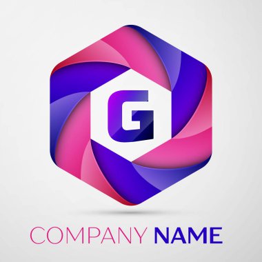 G harfi renkli logo altıgen gri arka plan üzerinde. Tasarımınız için vektör şablonu
