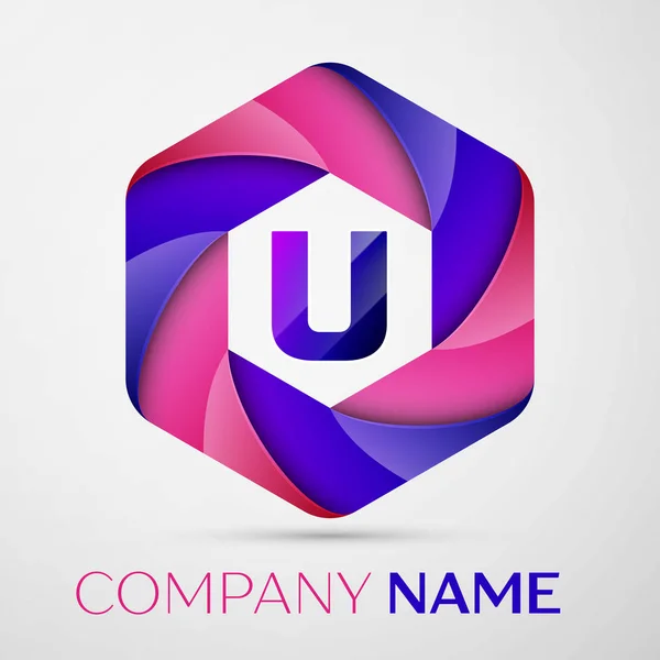 Litera U kolorowe logo w sześciokątny na szarym tle. Wektor szablon dla Twojego projektu — Wektor stockowy