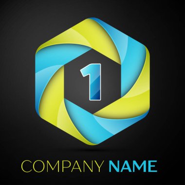 Bir numara renkli logo altıgen siyah arka plan üzerine. Tasarımınız için vektör şablonu