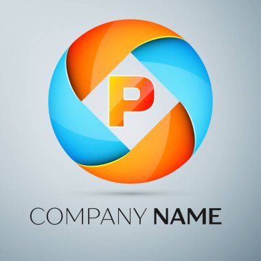 P harfi vektör logo sembol renkli daire içinde. Tasarımınız için vektör şablonu