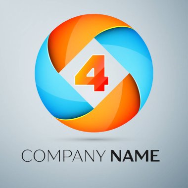 Dört numaralı vektör logo sembol renkli daire içinde. Tasarımınız için vektör şablonu