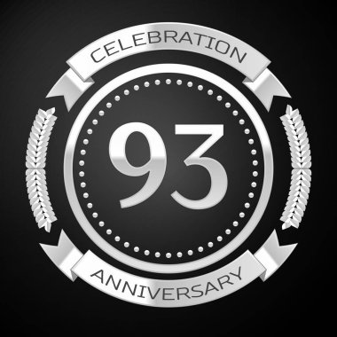 Doksan üç yıl yıldönümü kutlamaları gümüş halkalı ve siyah arka plan üzerine şerit. Vektör çizim