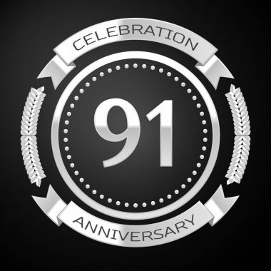 Doksan bir yıl yıldönümü kutlamaları gümüş halkalı ve siyah arka plan üzerine şerit. Vektör çizim