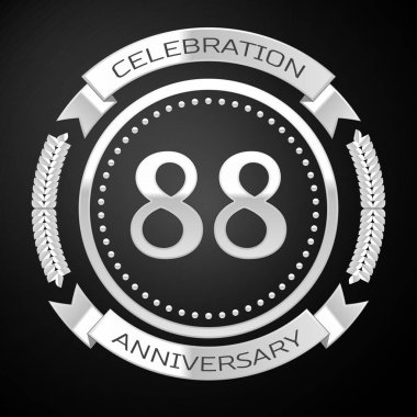 Seksen sekiz yıl yıldönümü kutlamaları gümüş halkalı ve siyah arka plan üzerine şerit. Vektör çizim