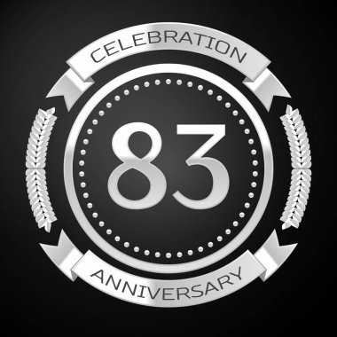 Seksen üç yıl yıldönümü kutlamaları gümüş halkalı ve siyah arka plan üzerine şerit. Vektör çizim
