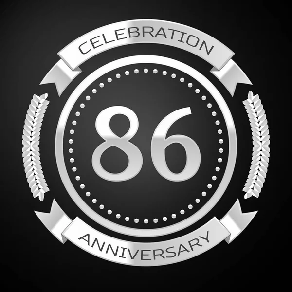 シルバー リングと黒い背景にリボン 80 6 年周年記念式典。ベクトル図 — ストックベクタ