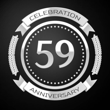 Elli dokuz yıl yıldönümü kutlamaları gümüş halkalı ve siyah arka plan üzerine şerit. Vektör çizim