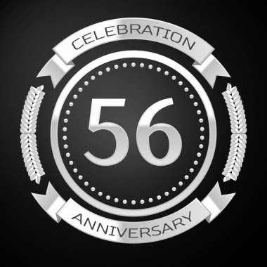 Elli altı yıl yıldönümü kutlamaları gümüş halkalı ve siyah arka plan üzerine şerit. Vektör çizim