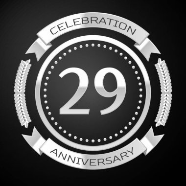 Yirmi dokuz yıl yıldönümü kutlamaları gümüş halkalı ve siyah arka plan üzerine şerit. Vektör çizim