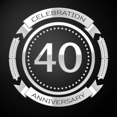 Kırk yıl yıldönümü kutlamaları gümüş halkalı ve siyah arka plan üzerine şerit. Vektör çizim