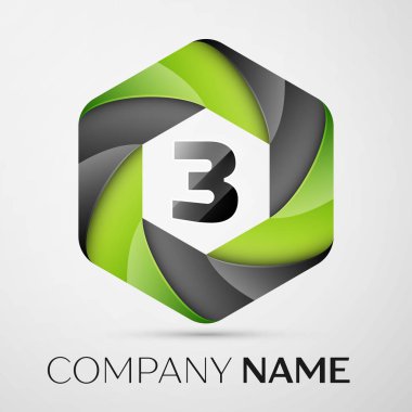 İçinde altıgen siyah arka plan üzerinde renkli logo üçüncüsü. Tasarımınız için vektör şablonu