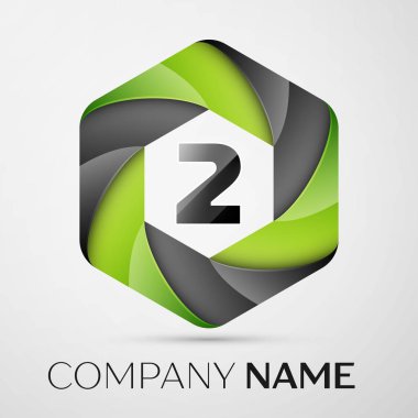 2 içinde altıgen siyah arka plan üzerinde renkli logo numara. Tasarımınız için vektör şablonu