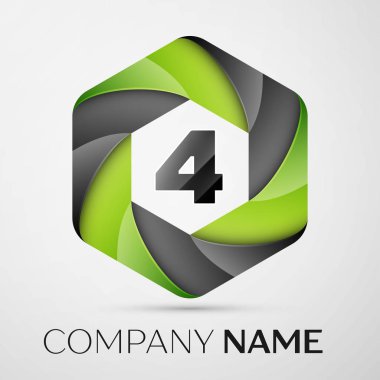 Dört içinde altıgen siyah arka plan üzerinde renkli logo numara. Tasarımınız için vektör şablonu